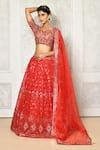 Buy_Samyukta Singhania_Red Banglori Embroidered Sequin Scoop Neck Embellished Lehenga Set _at_Aza_Fashions