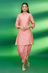 Buy_Pinki Sinha_Pink Chiniya Silk Woven Banarasi Mandarin Collar Floral Kurta And Dhoti Pant Set _at_Aza_Fashions