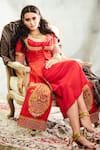 Shop_Tisha Saksena_Red Dress  Dupion Silk Embroidery Zardozi Dress Pahlavi Draped With Jacket _at_Aza_Fashions