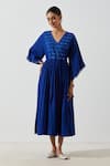 Buy_Label Earthen_Blue Cotton Mul Embroidered Yoke Dress_at_Aza_Fashions