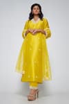 Buy Asaga Yellow Chanderi, Muslin, Organza Embroidery V-neck Iris Floral Kurta Set at Aza Fashions Buy_Asaga_Yellow Chanderi, Muslin, Organza Embroidery V-neck Iris Floral Kurta Set _at_Aza_Fashions