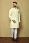 Buy_Aryavir Malhotra_Yellow Cotton Chikankari Embroidered Thread Mandarin Collar Kurta And Pant Set _at_Aza_Fashions