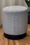 Buy_Mason Home_Black Velvet And Stainless Steel Houndstooth Pouffe_at_Aza_Fashions