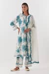 Buy_Amisha Kothari_Ivory Cotton, Organza, Cut Work, Floral Printed Kurta Set With Dupatta _at_Aza_Fashions
