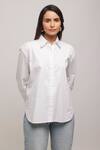 Shop_Escape By Aishwarya_White Cotton Satin Sequins Collared Not So Basic Shirt _Online_at_Aza_Fashions