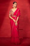 Buy_Miku Kumar_Fuchsia Georgette Embellished Thread Pre-draped Saree With Blouse  _at_Aza_Fashions