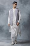 Buy_Sarab Khanijou_Grey Organza, Modal Embroidery, Pearls Work Waist Coat With White Kurta Set _at_Aza_Fashions