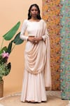 Buy_Rishi & Vibhuti_Gold Linen Embroidery Thread And Sequin Boat Kate Sharara Saree With Blouse_at_Aza_Fashions