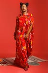 Buy_Label Shristi Chetani_Red Natural Crepe Digital Round Print Side-draped Gown _at_Aza_Fashions