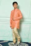Buy_Petite Pomme_Peach Cotton Patterned Kurta And Churidar Set _at_Aza_Fashions