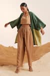 Buy_Cord_Green Linen Cape Open And Crop Top Square June & Pant Set _at_Aza_Fashions