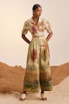 Buy_Cord_Beige Cotton Twill Printed Woods Wide Legged Pant _at_Aza_Fashions