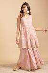 Buy_Mulmul_Pink 100% Pure Mulmul Embroidered Lashkara Anarkali And Sharara Set _at_Aza_Fashions