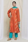 Buy_Khwaab by Sanjana Lakhani_Orange Kurta Art Jacquard Silk Woven Floral Notched Set _at_Aza_Fashions