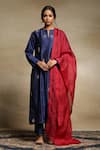 Buy_Weaver Story_Blue Dupatta Organza, Handwoven Pure Chanderi, Kurta Lining Embroidered Set _at_Aza_Fashions