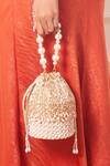 Buy_Forever Noor_Peach Embellished Paisley Handcrafted Bucket Bag _at_Aza_Fashions