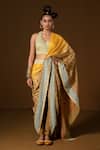 Buy_Pooja Rajgarhia Gupta_Green Summer Silk And Lycra Embroidery Floral Chakra Phool Pant Saree With Blouse_at_Aza_Fashions