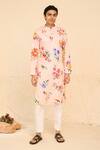 Buy_Chrkha_Pink Cotton Satin Print Floral Tropical Kurta With Pant _at_Aza_Fashions