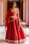 Buy_Anjana Bohra_Maroon Mirror, Pearl, Sequins, Bandhani Lehenga With Embroidered Blouse Set_at_Aza_Fashions