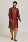 Buy_Samyukta Singhania_Maroon Sherwani Banarasi Jacquard Woven Floral Bloom With Pant _at_Aza_Fashions