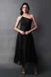 Buy_Swatee Singh_Black Crystals One Shoulder Strappy Flared Dress_at_Aza_Fashions