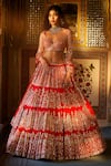 Buy_Seema Gujral_Red Georgette Embroidered Gota Patti Tiered Work Bridal Lehenga Set  _at_Aza_Fashions