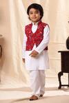 Buy_Littlecheer_White Viscose, , Satin Floral Work Kurta Set With Jacket _at_Aza_Fashions