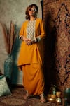 Buy_Esha L Amin_Yellow Double Georgette Printed Geometric Round Placket Kurta _at_Aza_Fashions