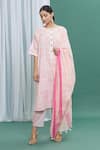 Buy_BANANA labs_Pink Cotton Printed Checkered Round Hand Kurta Set _at_Aza_Fashions