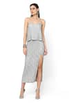 Buy_Rohit Gandhi + Rahul Khanna_Silver Tulle Embellished Crystal Unicorn Slit Skirt _at_Aza_Fashions