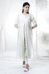 Buy_House Of TA-YA_Off White Chanderi, Cotton, Lycra Round Neck Shirt Pant Set _at_Aza_Fashions