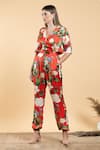 Buy_Divi by sonal khandelwal_Red Modal Satin (viscose) Printed Wild Rose Peak Lapel Jumpsuit _at_Aza_Fashions