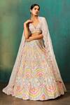 Buy_Aneesh Agarwaal_Ivory Organza, Net, Silk Cut Work, Sequins, Applique, Floral Bridal Lehenga Set _at_Aza_Fashions
