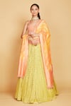 Buy_Amrin khan_Yellow Lehenga And Dupatta Pure Banarasi Georgette Diamond Pattern Set  _at_Aza_Fashions