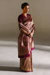 Buy_Mimamsaa_Maroon Vaso Brocade Silk Saree With Unstitched Blouse Piece_at_Aza_Fashions