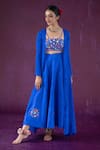 Buy_Kacha Tanka_Blue Dupion Art Silk Embroidery Threadwork Square Mirror And Crop Top Skirt Set _at_Aza_Fashions