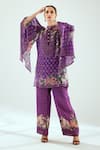Buy_Rajdeep Ranawat_Purple Satin Printed Floral Permaz Pant _at_Aza_Fashions