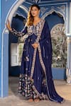 Buy_Suruchi Parakh_Blue Georgette Crepe Embroidery Cutdana V Neck And Sequin Anarkali With Dupatta _at_Aza_Fashions