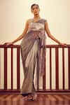 Buy_Moledro_Grey Saree- Lycra And Blouse & Pallu- Butterfly Net Selena Pre-draped With _at_Aza_Fashions