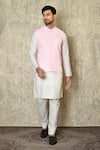 Buy_Aryavir Malhotra_Pink Silk Blend Embroidered Chikankari Paisley Work Bundi And Plain Kurta Set _at_Aza_Fashions