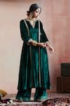 Buy Weaver Story Green Velvet, Cotton Zari, Embroidery Split Kalidar Kurta And Farshi Pant Set at Aza Fashions Buy_Weaver Story_Green Velvet, Cotton Zari, Embroidery Split Kalidar Kurta And Farshi Pant Set _at_Aza_Fashions