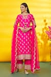 Buy_Surbhi Shah_Pink Silk, Organza Embroidery Round Neck Floral Kurta Set _at_Aza_Fashions