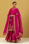 Buy_Ikshita Choudhary_Magenta Muslin, Silk, Organza Embroidery, Sequins Floral Anarkali Sharara Set _at_Aza_Fashions