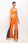 Buy_Neora By Nehal Chopra_Blue Bemberg Modal Silk Halter Neck Bustier And Pant Set  _at_Aza_Fashions