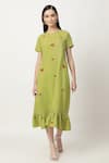Buy Musal Green Cotton, Linen Embroidery Round Neck Litzy Heart Midi Dress at Aza Fashions Buy_Musal_Green Cotton, Linen Embroidery Round Neck Litzy Heart Midi Dress_at_Aza_Fashions