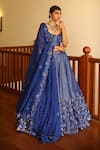 Buy_Miku Kumar_Blue Silk Hand Embroidered Sequin Chevron Pattern Bridal Lehenga Set  _at_Aza_Fashions