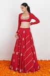 Buy_Rashi Jain_Red Viscose Georgette Hand Embroidered Sequin And Zari Work Raag Lehenga Set _Online_at_Aza_Fashions