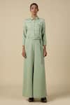 Buy_Shahin Mannan_Green Crepe Sequins Collared Cloud And Rainbow Embroidered Jumpsuit With Belt _at_Aza_Fashions