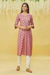 Buy_Samyukta Singhania_Wine Rayon Lotus Print Kurta_at_Aza_Fashions