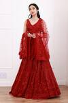 Buy_Megha & Jigar_Red Net Embroidered Floral V Neck Tonal Bridal Lehenga Set  _at_Aza_Fashions